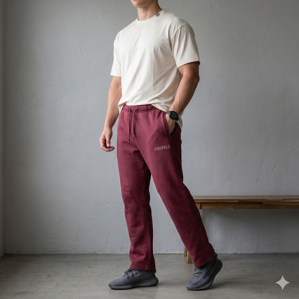 YoungLA‎ 2078 Sweatpants Mens Medium Burgundy Relaxed Fit Cotton Gymwear